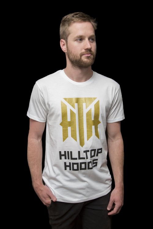 Gold Logo Tour White Tshirt by Hilltop Hoods